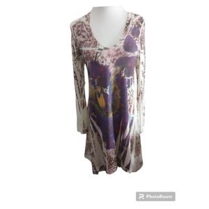 Emma Rose Tunic Shirt Mini Dress Bird Tie Dye Flare Sleeve Boho M Art To Wear